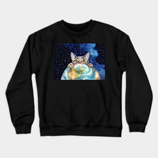 Cat holding the earth Crewneck Sweatshirt